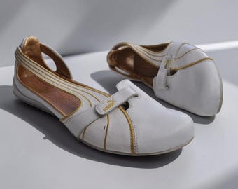 Vintage Puma Ballet Flats Sporty Y2K Pumps Ballerinas White UK 6.5