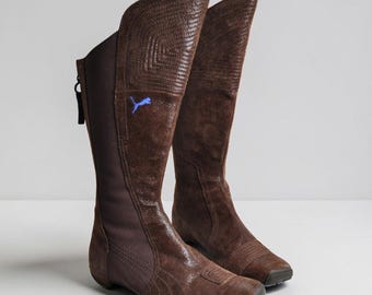 Vintage Puma Choke High Brown Moto Boots Combat Riding Y2K UK 6.5