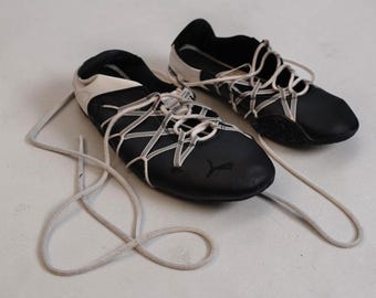 Vintage Puma Lace Up Strappy Ballet Flats Ballerinas Pumps Black & White UK 5