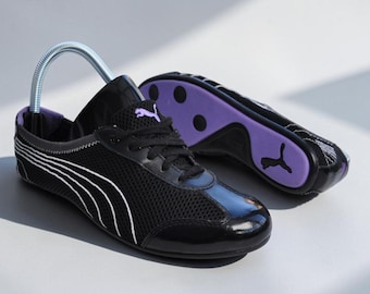 Bailarinas vintage Puma con cordones, color negro y morado, talla 5.5 del Reino Unido.