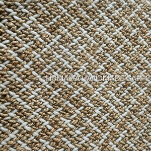 Hand Knotted Wool Dhurrie Rug: Natural White & Mustard Boho Accent