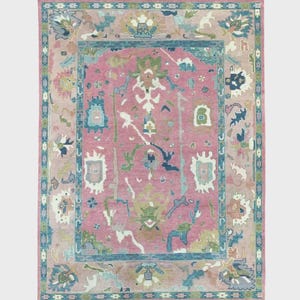 Custom Pink Oushak Rug: Hand-Knotted Wool, Vintage Turkish Style