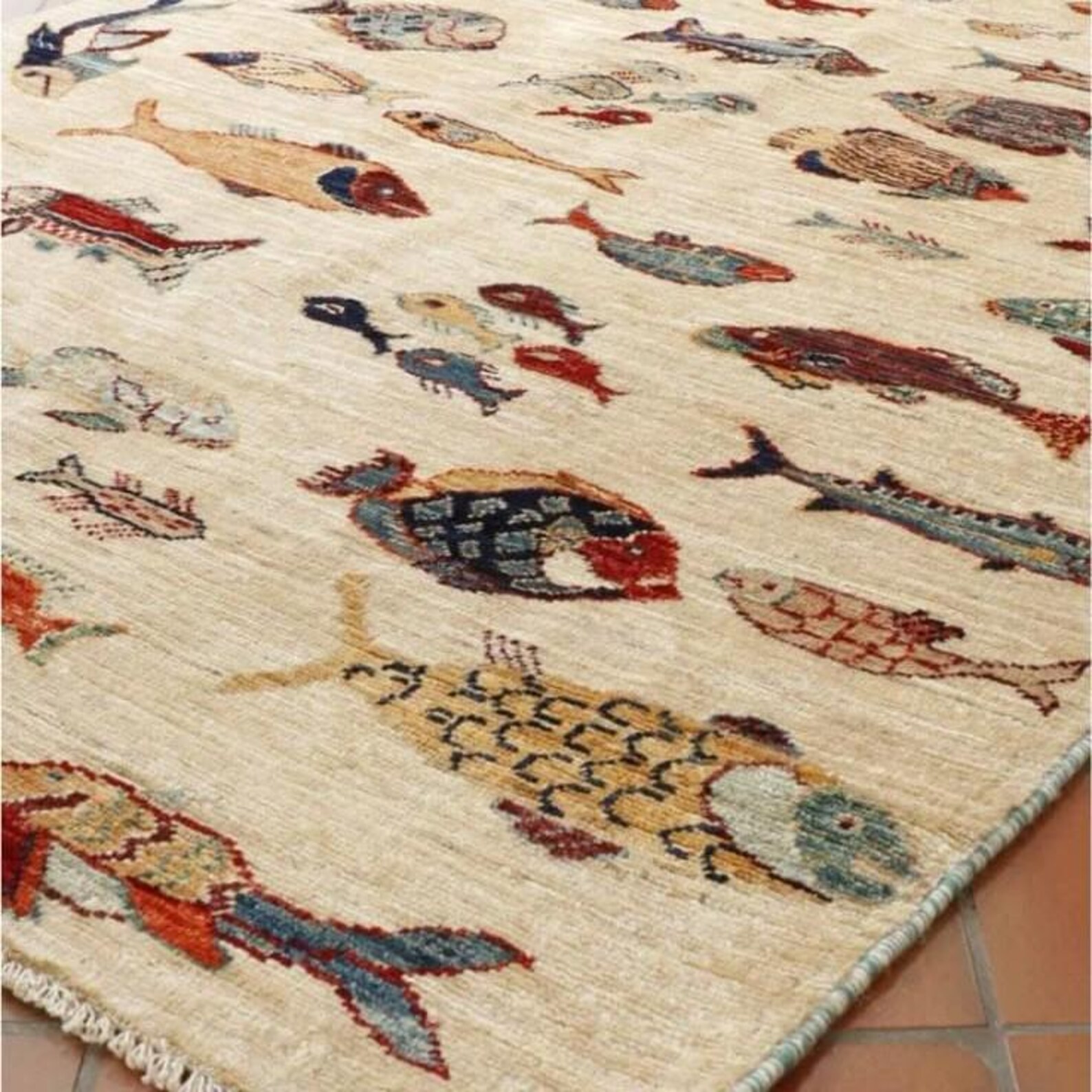 Nautical Fish Area Rug, Coastal Sea Life Carpet, Beach House Decor ...
