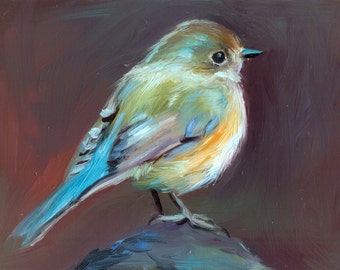 Bluetail à flancs rouges - Impression en édition ouverte de peinture à l’huile originale