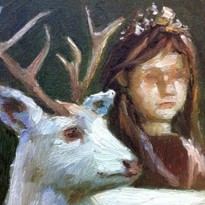 Girl with White Deer ORIGINAL OIL PAINTING image 1