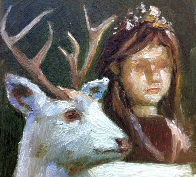 Girl with White Deer ORIGINAL OIL PAINTING image 1