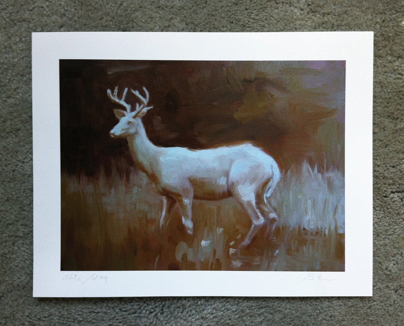 White Stag Oil Painting archivial print of original oil painting image 2