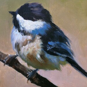 Baby Black-capped Chickadee Bird Painting Open Edition Print of Original Oil Painting image 3