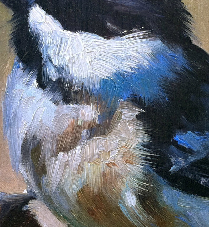 Baby Black-capped Chickadee Bird Painting Open Edition Print of Original Oil Painting image 2