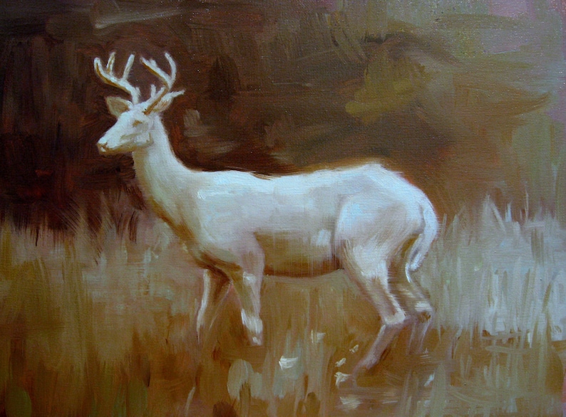 White Stag Oil Painting archivial print of original oil painting image 1