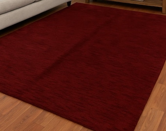 Hand-Knotted Solid Red Wool Rug – Minimalist Gabbeh Style