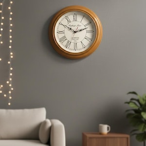 Relógio de parede de madeira vintage: Hunter Station Cambridge 1924 - Algarismos romanos