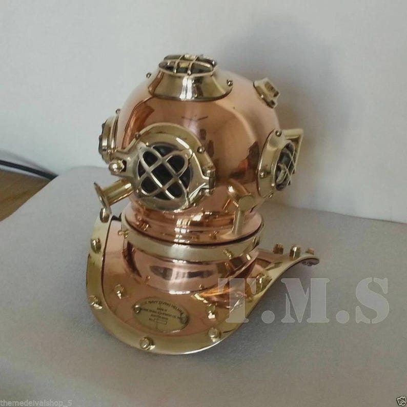 Vintage US Navy Mark V Deep Sea Diving Helmet – Antique 18-inch Marine ...