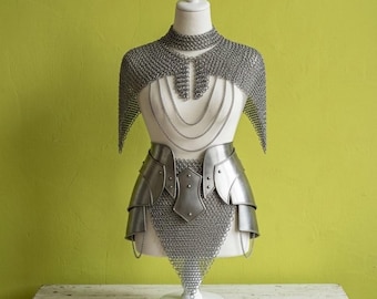 Medieval Steel Corset Armor with Chainmail | Dark Fantasy LARP Costume