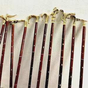 Walking Canes, Antique Brass Handle Walking Sticks, Wooden Victorian Canes, Brass Knob Walking Cane Set, 1900s Wooden Walking Stick