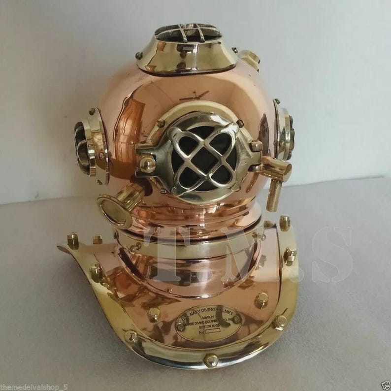 Vintage US Navy Mark V Deep Sea Diving Helmet – Antique 18-inch Marine ...