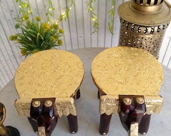 Handgemaakte houten krukjes olifant: tafel met Indiase decoraccenten, 6 inch