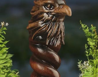 Hand Carved Eagle Head Wooden Walking Stick, Hiking Cane