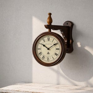 Double Sided Wooden Wall Clock | Vintage Style Railway Station Clock | Farmhouse & Home Decor