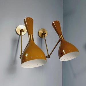 Set of 2 Brown Wall Sconce, Mid Century Wall Light, 1950s Italian Stilnovo Sconce, Vintage Brass Wall Lamp, Retro Modern Lighting Wall Decor
