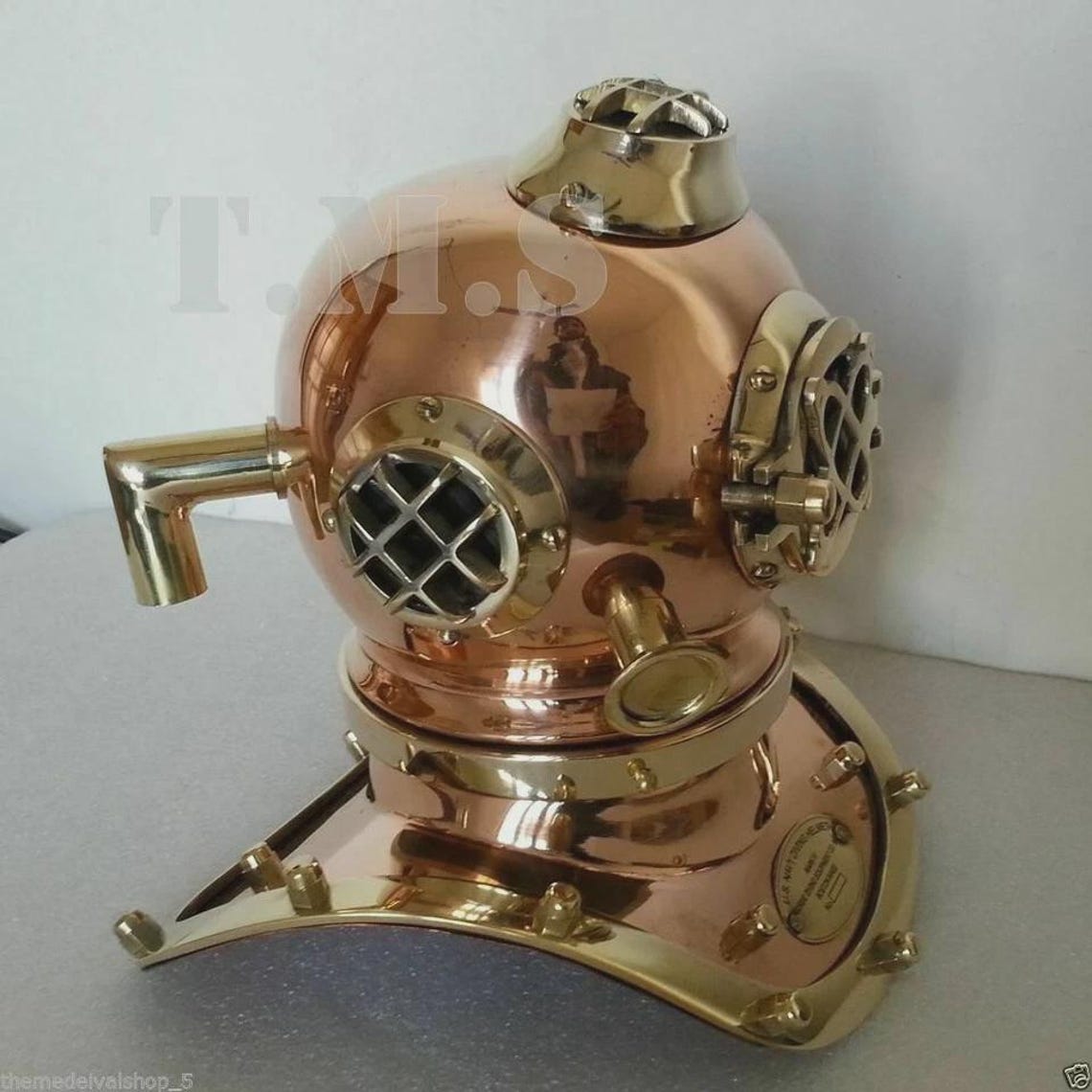 Vintage US Navy Mark V Deep Sea Diving Helmet – Antique 18-inch Marine ...