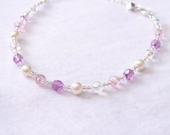 Faux Blush Pearl Bracelet, Dainty Pink Crystal Bracelet, Bridesmaid Gift, Soft Feminine Jewellery.