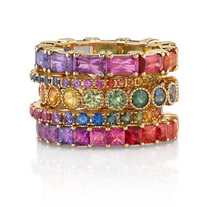 18k guldpläterad regnbågsfärgad prinsesslipad safir alliansring, 925 silverring, regnbågsfärgad safirring, full alliansring, presenter till henne