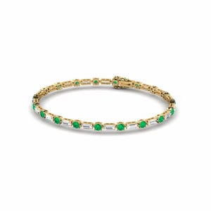 14k Gold Plated Emerald Tennis Bracelet, Emerald Diamond Tennis Bracelet, Emerald Jewelry, May Birthstone, Gemstone Bracelet Dainty Bracelet