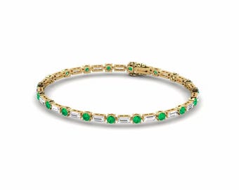 14k Gold Plated Emerald Tennis Bracelet, Emerald Diamond Tennis Bracelet, Emerald Jewelry, May Birthstone, Gemstone Bracelet Dainty Bracelet