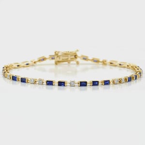 18k Blue sapphire Tennis Bracelet, Gold sapphire Bracelet May Birthstone Bracelet, sapphire Tennis Bracelet, Bracelet For Women Gift For Her