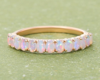 Opal Eternity Ring, Dainty Opal Ring, Gold Opal Ring, Silver Opal Ring, Minimalist Ring, Opal Stacking Ring, Gift for Her, White Opal Ring