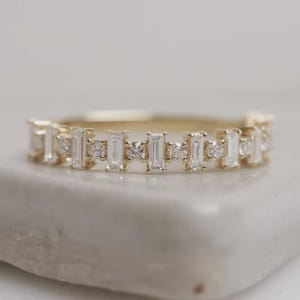 14k Gold Baguette Cut Moissanite Eternity Band Ring, Diamond Women’s Wedding Band, Eternity Band Ring, Diamond Moissanite Half Eternity Band