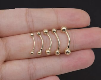 Anneau de nombril en or 14 carats Piercing au nombril rond deux boules Anneau de barbell fileté Piercing de tour Piercing de nombril Anneau de nombril