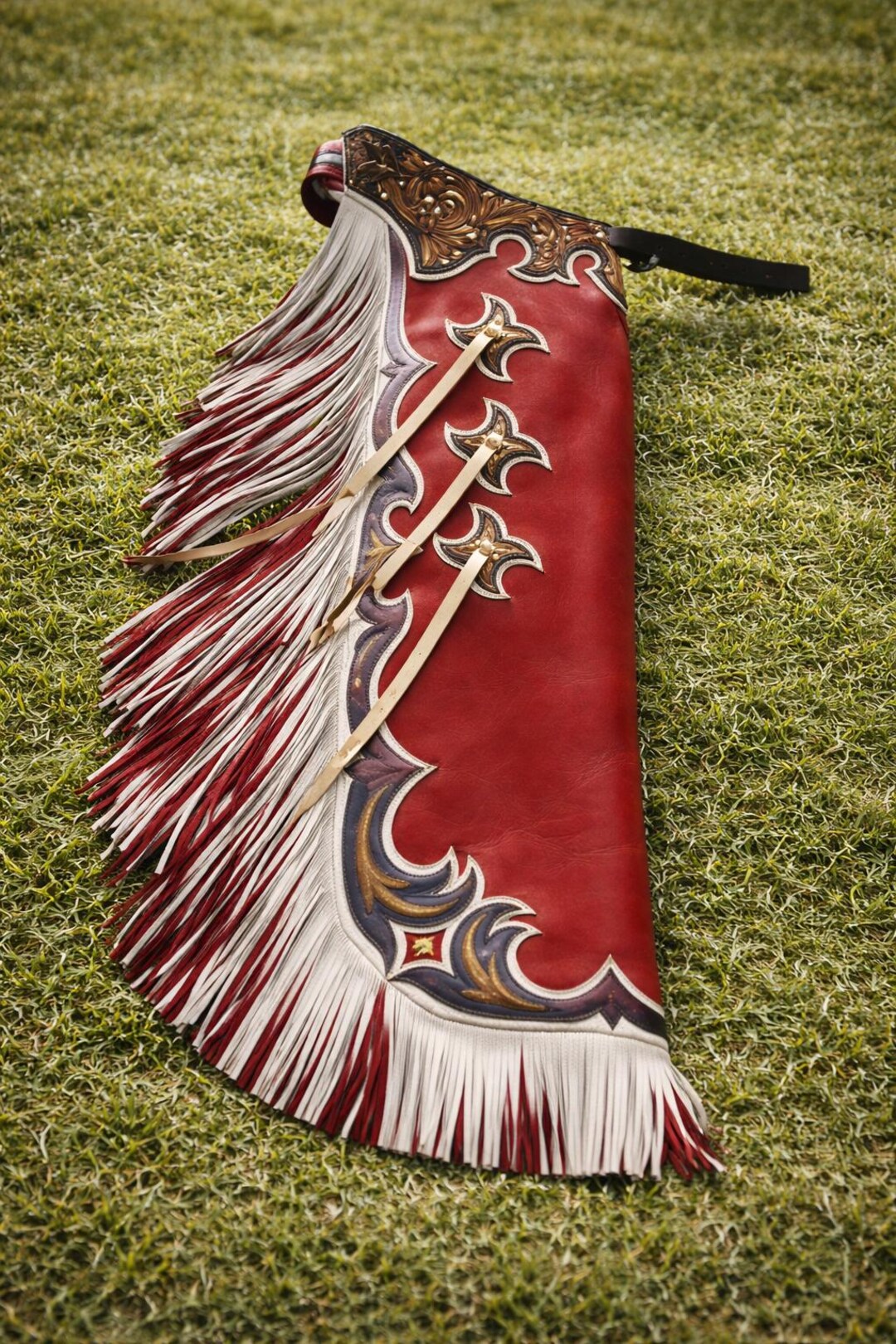 Red Chaps Men Red Leather Chaps Western Cowboy Fringe Rodeo Motorcycle Riding ...