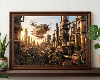Rompecabezas de dirigible mecánico Steampunk City | 120-500 piezas