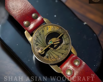 Handcrafted Steampunk Brass Sundial Compass Wristwatch: Vintage Timepiece