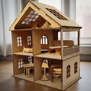Wooden Dollhouse Plywood DIY Kit with Furniture