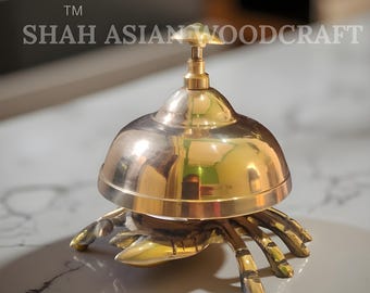 Antique Brass Crab Desk Bell – Vintage Hotel Service Bell, Collectible Figurine