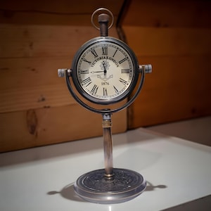 Vintage messing tafelklok, rustieke antieke Victoria London bureauklok, retro kantoorinrichting aan huis