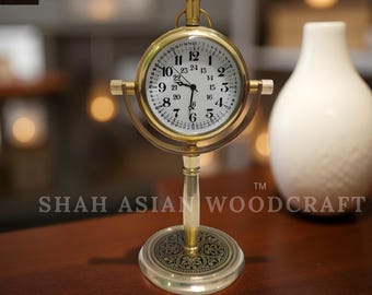 Antique Brass Table Clock – Victorian Desk Decor, Collectible Timepiece