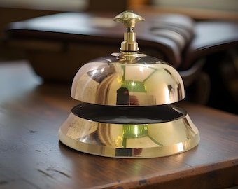 Cloche de bureau vintage en laiton massif : cloche de comptoir de service hôtelière fabriquée à la main