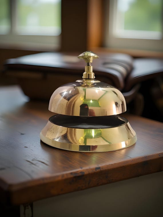 Vintage Solid Brass Desk Bell: Handcrafted Hotel Service Counter Bell