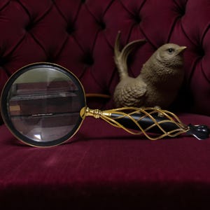 Antique Brass Magnifying Glass: Carved Handle, Vintage Decor