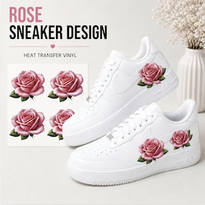 Red Rose Sneaker Design - Custom Sneakers, Iron on patch, DIY Shoe, Customization, gift for her, trendy fashion accessory Air Force 1