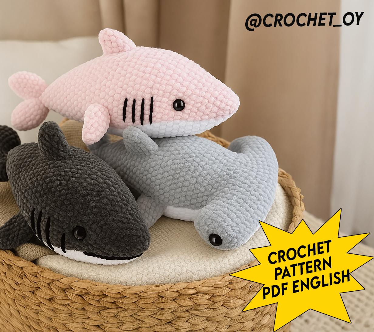 2 in 1 White Shark & Hammerhead Shark Amigurumi Crochet Pattern PDF, Plush Toy Sharks Crochet Tutorial, Beginner Friendly Pattern