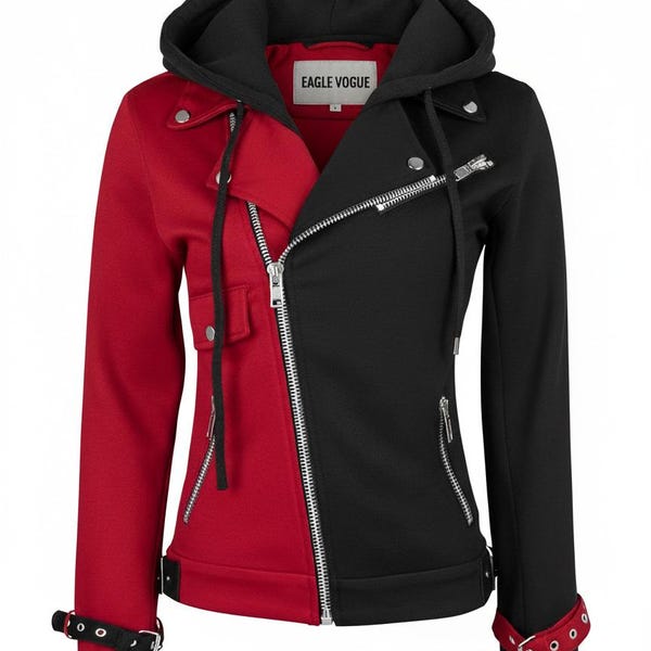 Edgy Rot-Schwarze Kapuzenjacke für stilvolle Rebellen