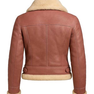 Women's Dusty Rose Shearling Leather Aviator Jacket with Fur Collar - B3 Bomber Jacket image 2