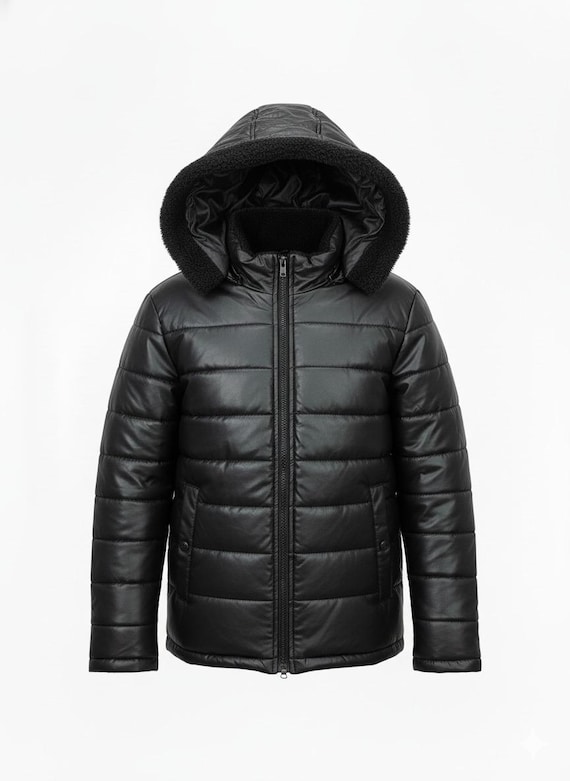 Black Parachute Puffer Jacket With Hood - Warm Winter Parachute 
