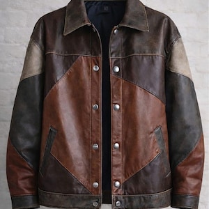 Oversize'owa skórzana kurtka patchworkowa od Eagle Vogue