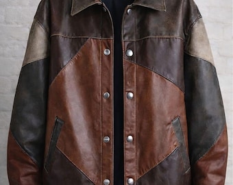 Chaqueta de cuero con patchwork de gran tamaño de Eagle Vogue